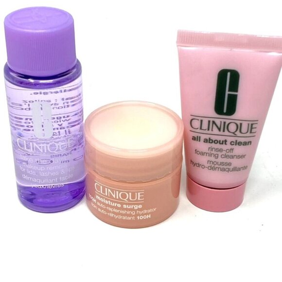 Clinique Travel Sample Set Face Makeup Remover Cleanser Moisture Surge - Picture 1 of 8